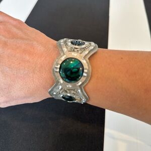 Elegant Silver Bracelet with Green Accents